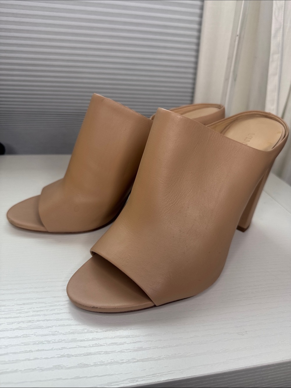Vince Tan Open-Toe Block Heel Mules